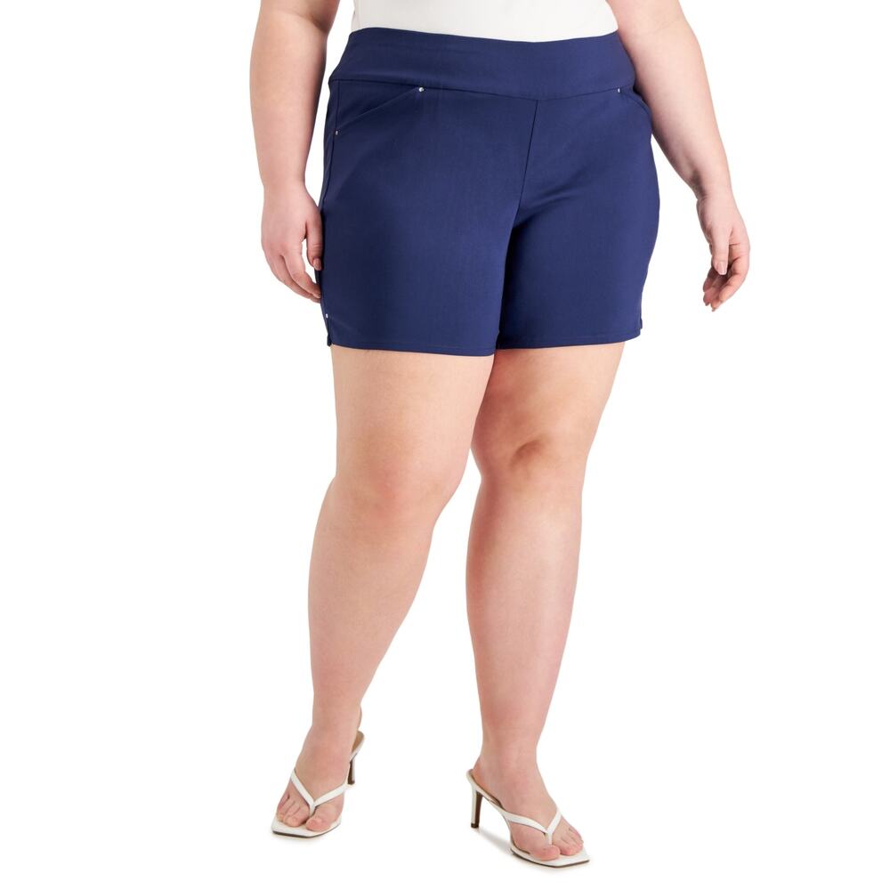 INC Blue Bengaline Shorts Pull On Stretchy Mid Rise Slim Fit Plus Size 28w New